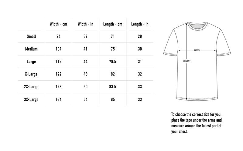 Size chart for Teminite Script T-Shirt - Black