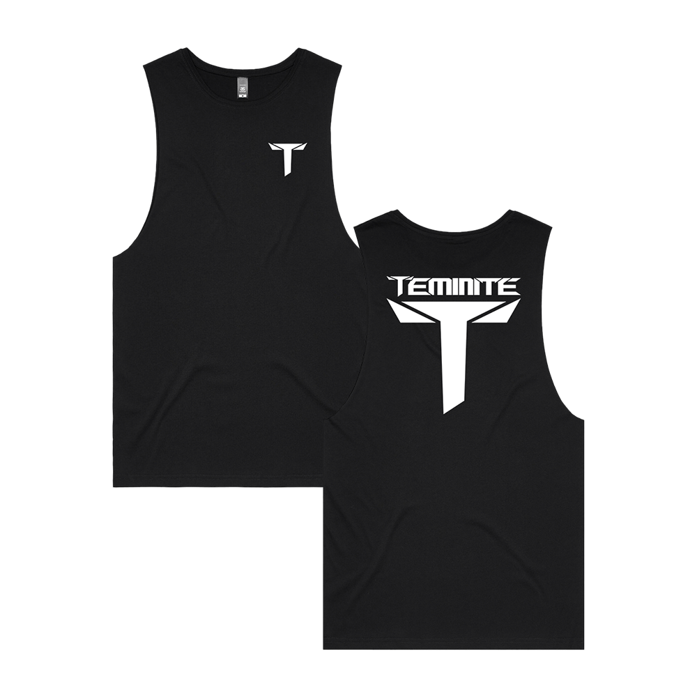 Teminite Logo Tank Top – Black, front and back flat lay